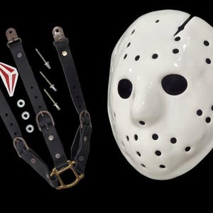 Hockey mask kit jason PART 8 white pre-cut  with complete accessories, straps, chevrons, rivets.