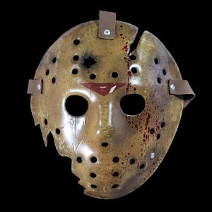 Hockey Mask jason part 6 destroyed bleeding, real effects Handmade Horror Collectible halloween cosplay replica.