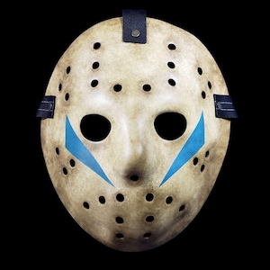 Hockey mask jason part 5 realistic effects exclusive handmade horror slasher costume halloween replica adjustable.