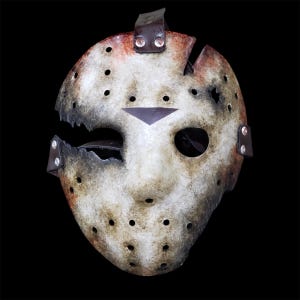 Hockey Mask jason Part 9 broken burned bloody, exclusive edition Realistic effects Handmade Horror Collectible halloween cosplay replica.