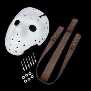 Hockey mask kit jason PART 9 white pre-cut  with complete accessories, straps, chevrons, rivets.