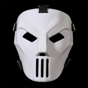 Máscara de hockey Casey J. Vintage blanca correas negras Hecho a mano Coleccionable Horror Halloween Cosplay 80s ajustable