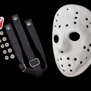 Hockey mask kit jason PART 3 white  pre-cut  with complete accessories, straps, chevrons, rivets.