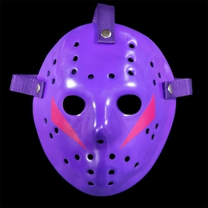 Hockey mask jason part 5 purple exlusive  handmade horror slasher costume halloween replica adjustable realistic painted.