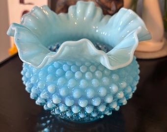 ヴィンテージ フェントン ブルー オパールセント ホブネイル花瓶 ペア