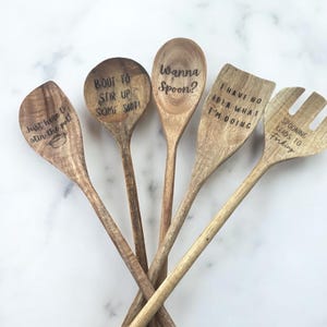 Funny wooden spoons, customized cooking utensils, personalized kitchen spoon, funny engraved wooden spoon, gift for cooks, housewarming