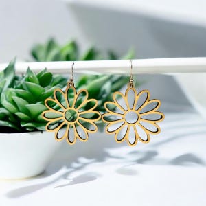 Laser cut wood flower earrings, Boho style earrings, nature inspired jewelry, lightweight wood earrings, handmade, gift for her