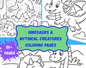 Dinosaur Coloring Pages- Printable Kids Activity Book- Prehistoric & Mythical Creatures by Blue Juniper