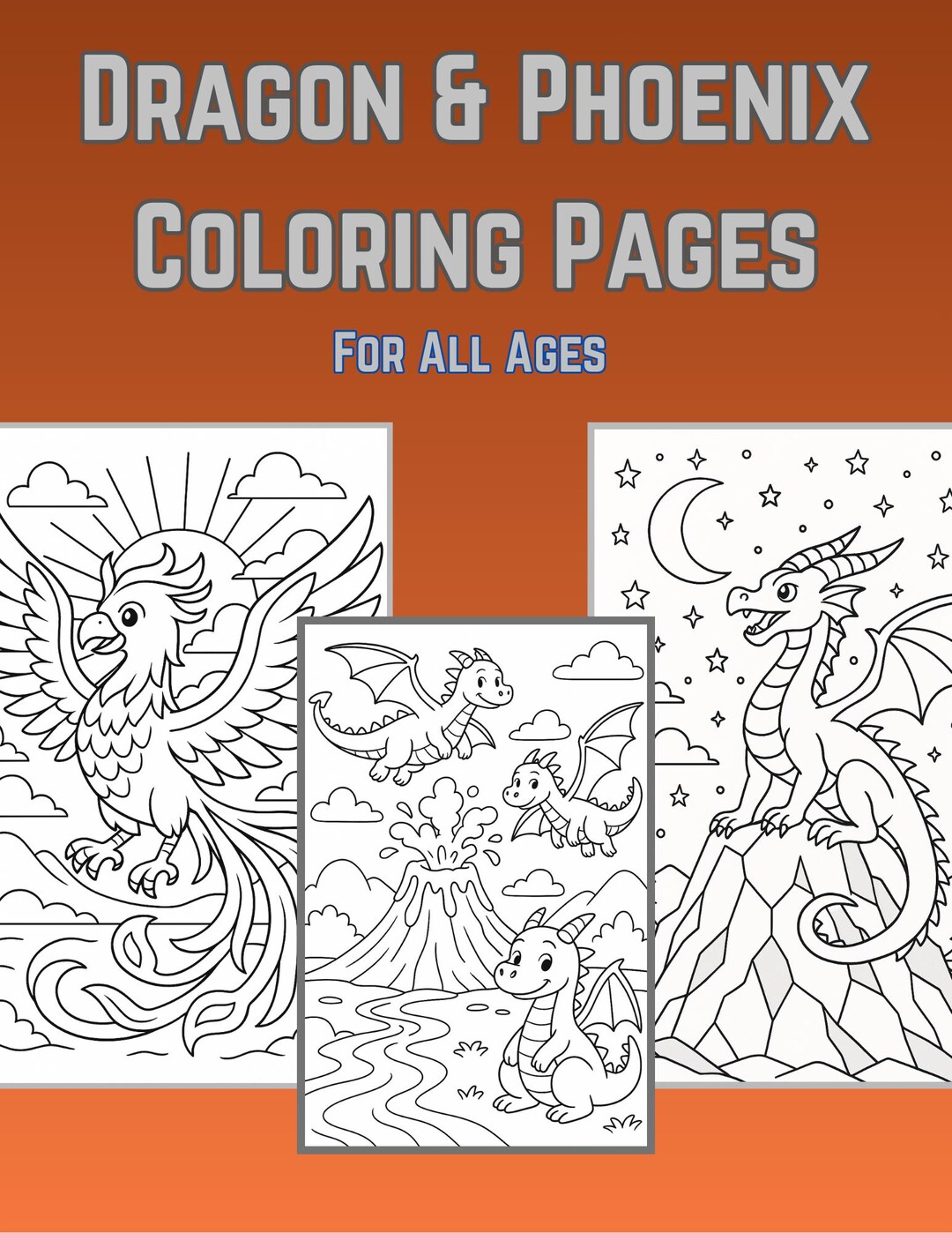 Dragon &amp; Phoenix Coloring Pages – Printable Fantasy Creature Bundle ...