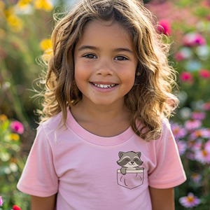 Adorable Infant Fine Tee with Raccoon Pocket Design Cute Baby Shirt Baby Shower Gift Toddler Raccoon Tee Kids Raccoon Shirt Newborn Gift