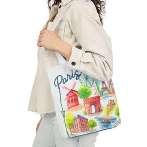 Parisian Canvas Tote Bag, Stylish Eco-Friendly Shopper, Travel Tote, Gift for Travelers, Paris Souvenir, Beach Tote, Eiffel Tower Bag