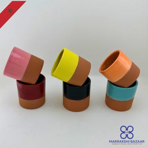 Tazze marocchine in terracotta bicolore - Bicchieri in argilla fatti a mano, stoviglie rustiche e moderne, tazze da tè in ceramica boho, set regalo per decorazioni da cucina