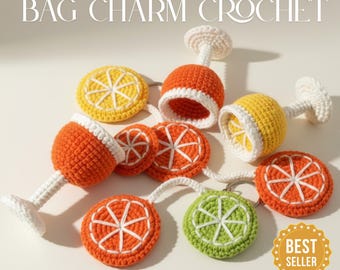 Aperol Spritz-haakpatroon | PDF-patroon tashanger: mini-amigurumi-cocktailsleutelhanger