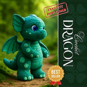 Digital PDF Crochet Dragon Pattern – Amigurumi Dragon Plush Tutorial, Beginner‑Friendly, No‑Sew Fantasy Dragon Plushie