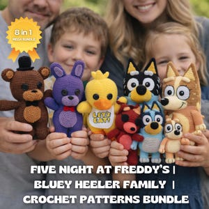 Bluey Heeler Family & FNAF Friends Crochet Pattern Bundle | Amigurumi PDF Download