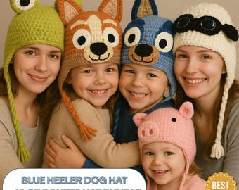 Heeler Dog Hat Crochet Pattern | Animal Earflap, 4 Sizes (PDF)