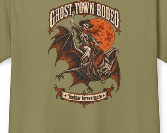 Skeleton Cowboy Halloween Shirt | Ghost Town Rodeo Western Gothic Tee, Spooky Retro Rodeo T-Shirt