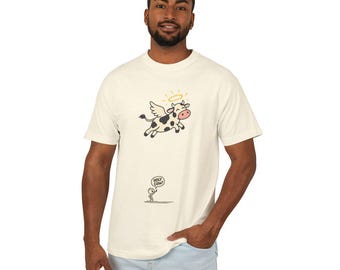Holy Cow Shirt | Funny Flying Angel Cow Stick Figure Pun T-Shirt