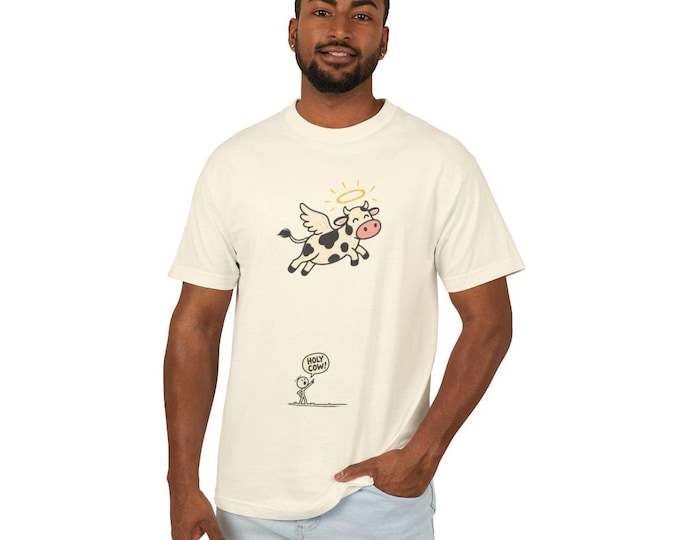 Holy Cow Shirt | Funny Flying Angel Cow Stick Figure Pun T-Shirt