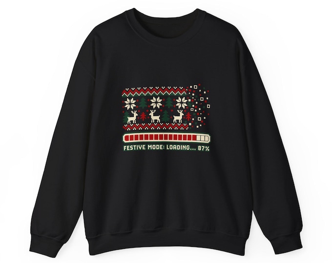 Festive Mode Loading Christmas Sweatshirt | Funny Programmer Pixel Fair Isle Crewneck