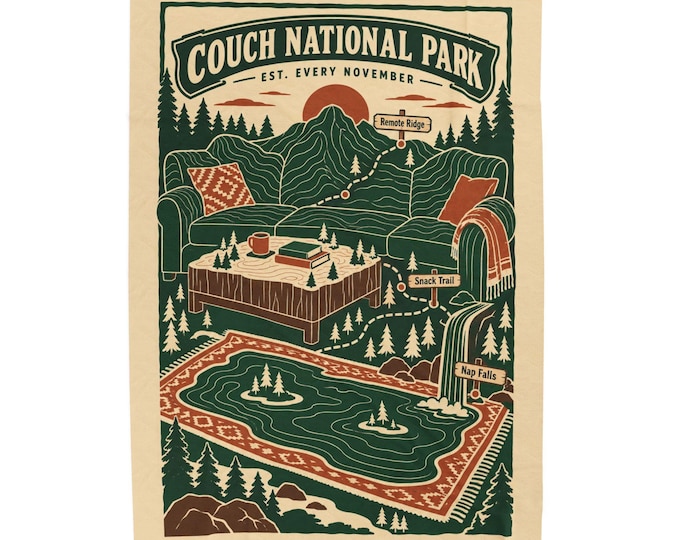Couch National Park Blanket | Funny Vintage Trail Map Velveteen Throw, Cozy Gift