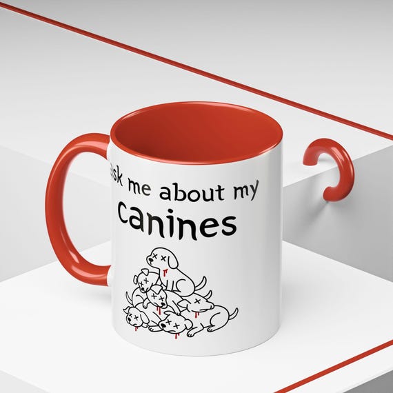 Mug, Halloween Vampire Pun Canines Ask Me Fun Puppy 11 15oz Accent Coffee Cup, Gift Idea, Kitchen Decor, Ceramic Tea, Hot Chocolate, Unique