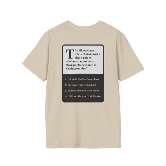Trivia Tees - Virginia Woolf vs. James Joyce | Literary Riddle Shirt - Smart, Funny, Conversation starter, Bookish Gift for Literature Nerds