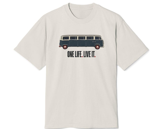 Vintage Camper Van Tee | One Life Live It Road Trip Shirt (Heavyweight Cotton)