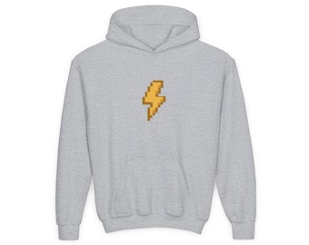 8 Bit Lightning Bolt Kids Hoodie, Trendy Children's Sweatshirt, Cool Thunderstorm Pullover, Retro Flash Thunder Jumper, Lightning Strike