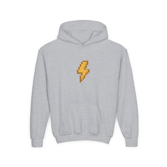 8 Bit Lightning Bolt Kids Hoodie, Trendy Children's Sweatshirt, Cool Thunderstorm Pullover, Retro Flash Thunder Jumper, Lightning Strike