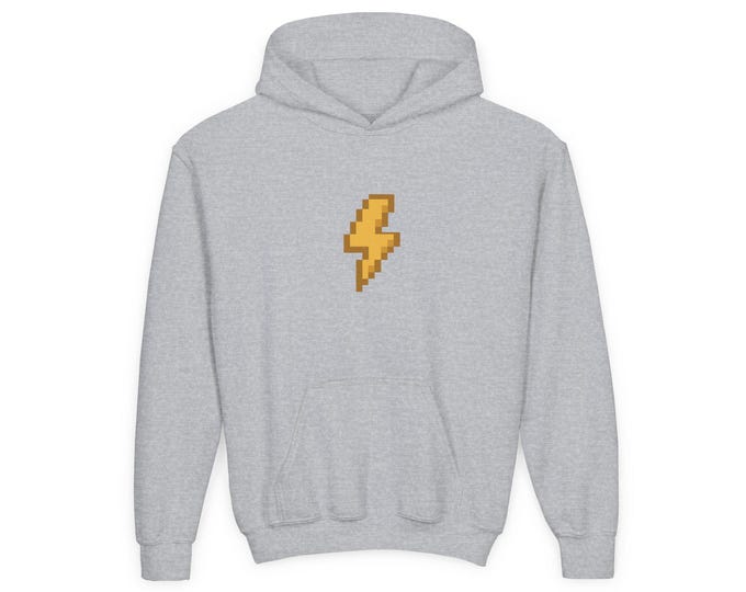 8 Bit Lightning Bolt Kids Hoodie, Trendy Children's Sweatshirt, Cool Thunderstorm Pullover, Retro Flash Thunder Jumper, Lightning Strike