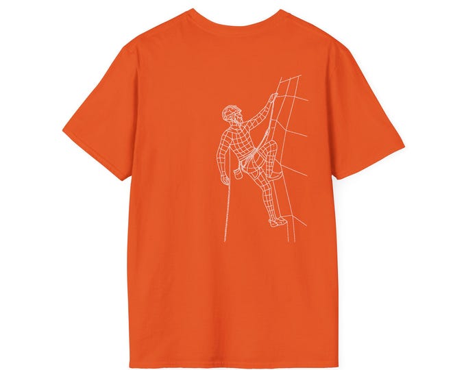 OLLI Rock Climbing Shirt | Minimalist White on Orange Tee for Climbers, Nature Seekers, and Bold Statement Lovers