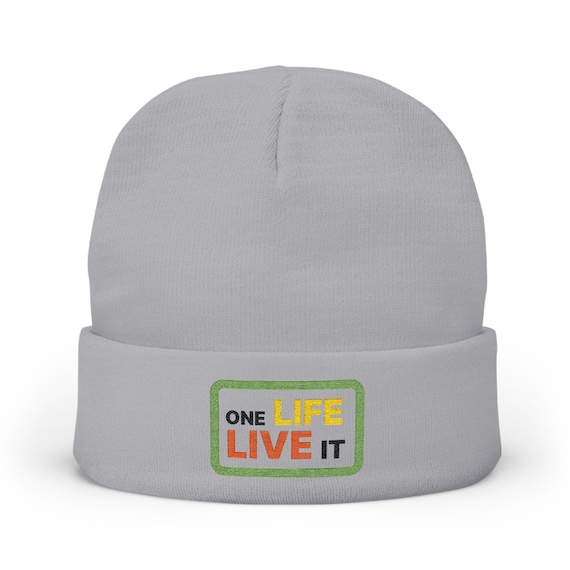 Embroidered Positivity Knit Beanie, Inspirational Embroidered Hat, One Life Live It Beanie, Positive Vibes Winter Cap, Motivational Knitted