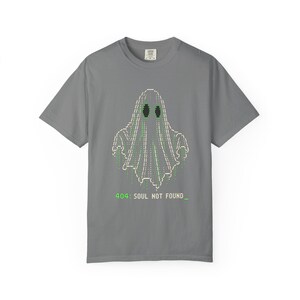 Grey Programmer Halloween Shirt | 404 Soul Not Found ASCII Ghost Tee, Funny Developer Gift, Geeky Coder T-Shirt
