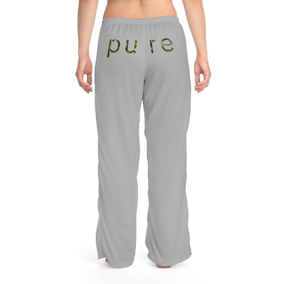 Comfy Grey Lounge Pants - 'Pure' & 'One Life Live It' Text with Nature-Inspired Vibes | Soft Pajamas for Peaceful Living and Slow Days
