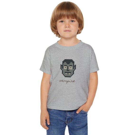 8 bit Pixel Vampire Toddler T-shirt - Cute, Spooky, Playful Halloween Tee, Kids Costume Top, Trick or Treat Shirt, Scary Baby Clothing,