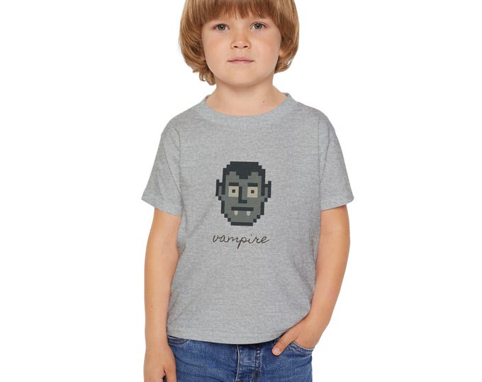8 bit Pixel Vampire Toddler T-shirt - Cute, Spooky, Playful Halloween Tee, Kids Costume Top, Trick or Treat Shirt, Scary Baby Clothing,