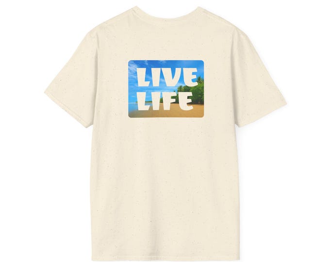 Live Life Beach Shirt - Bold Oceanfront Print with Motivational Message, Coastal Tee for Summer, Travel & Outdoor Vibes