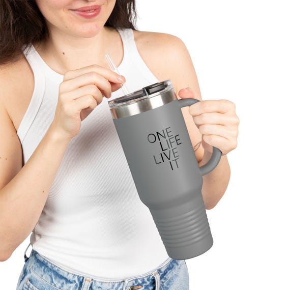 OLLI - One Life. Live It. Insulated Travel Mug, 40oz - Bilingual Motivational Drink Container for Travel, Office, Fitness, Gifts, Outdoor