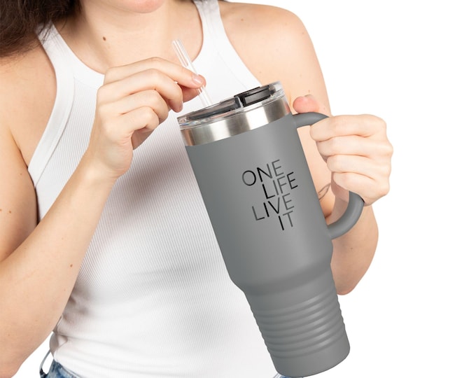 OLLI - One Life. Live It. Insulated Travel Mug, 40oz - Bilingual Motivational Drink Container for Travel, Office, Fitness, Gifts, Outdoor