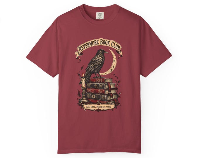 Burgundy Raven Book Club Shirt | Gothic Dark Academia Tee (100% Cotton)