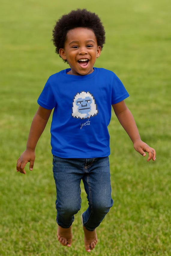 8bit Pixel Yeti Toddler T-Shirt, Bigfoot Children's Tee, Sasquatch Kids Shirt, Abominable Snowman Youth Top, Yeti Lover Gift, Pixelated