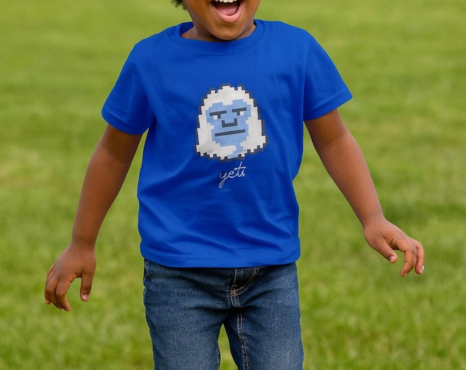 8bit Pixel Yeti Toddler T-Shirt, Bigfoot Children's Tee, Sasquatch Kids Shirt, Abominable Snowman Youth Top, Yeti Lover Gift, Pixelated