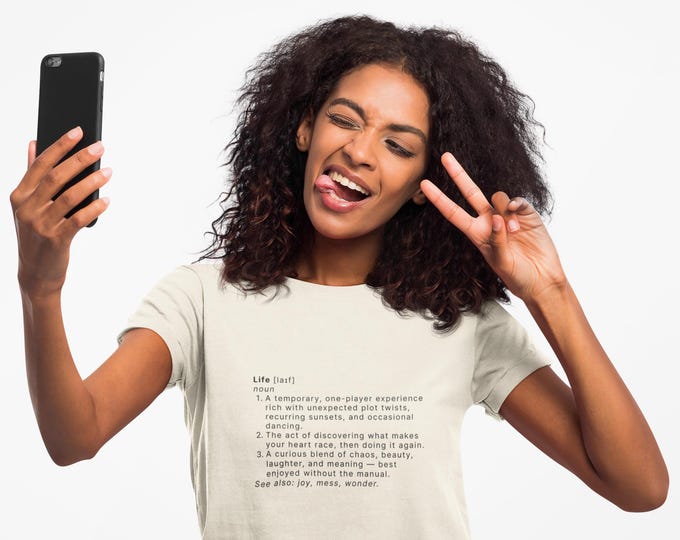 Dictionary Shirt 'Life' Clever Typographic Front Print with Playful Definition | Minimalist Tee for Joy-Seekers & Deep Thinkers