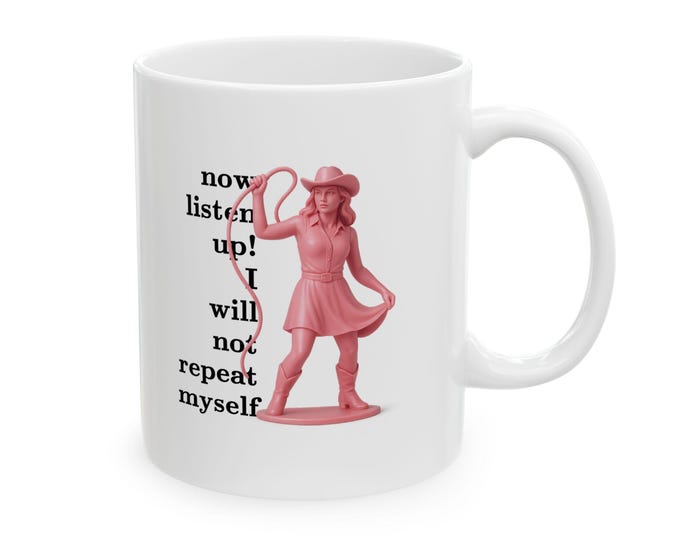 Pink Cowgirl Ceramic Mug, Funny Coffee Cup for Strong Women and Teachers, Gift for Her, Kitchen Decor, Novelty Tea Mug, Unique Gift Idea