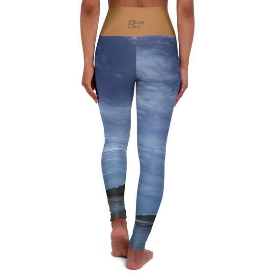 Yoga Leggings, Beach Sky Print, One Life Motivational Activewear, High Waisted Workout Pants, Fitness Apparel, Athletic Tights