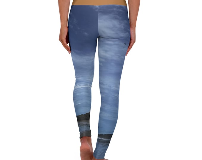 Yoga Leggings, Beach Sky Print, One Life Motivational Activewear, High Waisted Workout Pants, Fitness Apparel, Athletic Tights