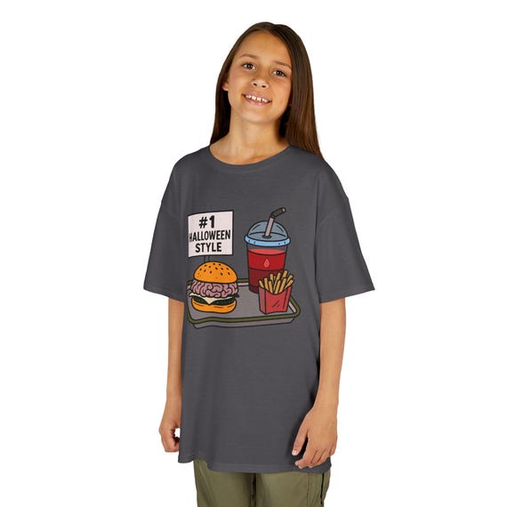 Kids Tee, Brain Burger Menu, No 1 Halloween Style, Spooky Children's Shirt, Trick or Treat Costume, Non-Scary Fast Food Mock Apparel