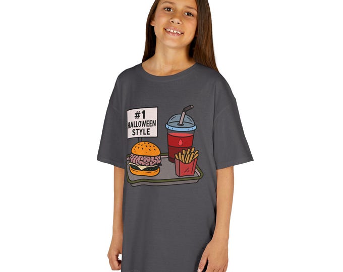 Kids Tee, Brain Burger Menu, No 1 Halloween Style, Spooky Children's Shirt, Trick or Treat Costume, Non-Scary Fast Food Mock Apparel