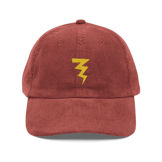 Vintage Corduroy Cap with Lightning Bolt Embroidery, Retro Hat, Stylish Casual Wear, Unisex Fashion, Gift for Him or Her